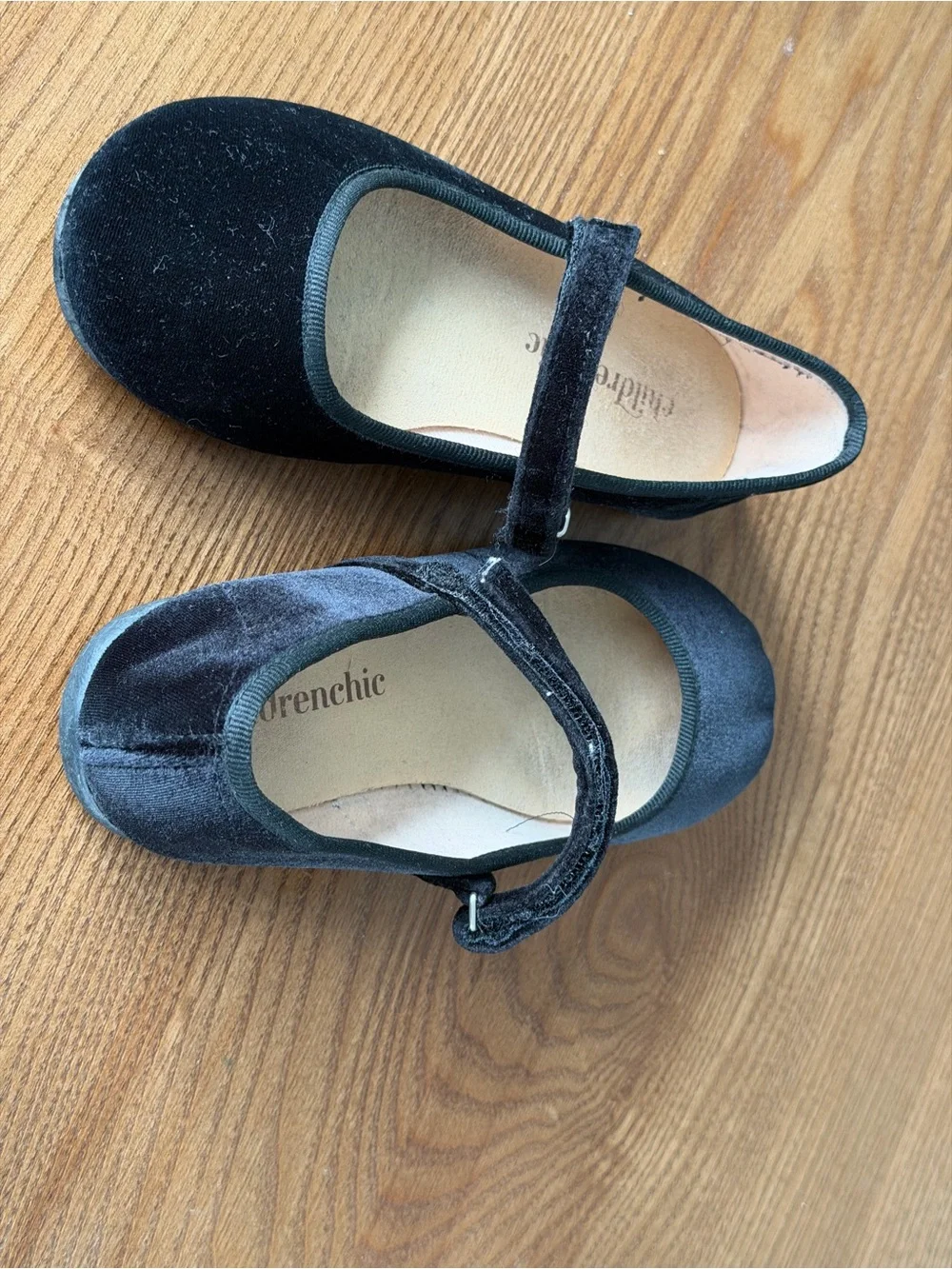 Girls' Black Velvet Mary Jane Dress Shoes with Adjustable Strap